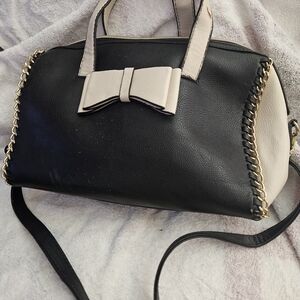 Betsey Johnson Black and Cream Satchel with Bow